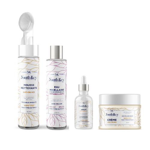Pack Complet 4 en 1 : Mousse Nettoyante + Eau Micellaire + Crème Eclaircissante + Sérum Anti-Tâches